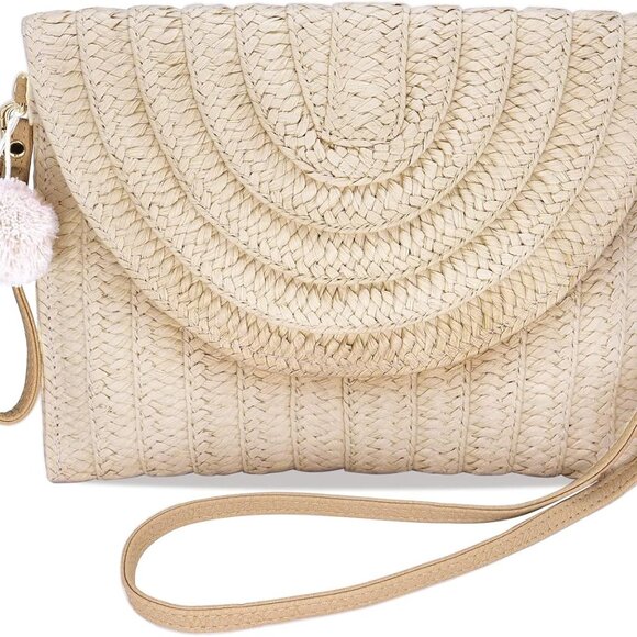 Straw Clutch Bag Woven Purse for Women Shoulder Bag Casual Beach Rattan Handmade - Picture 2 of 6